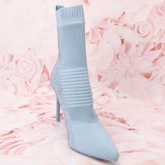 Steve Madden Maxwells Ankle Sock Bootie Heels 9.5M Light Blue Rhinestones - Picture 4 of 10